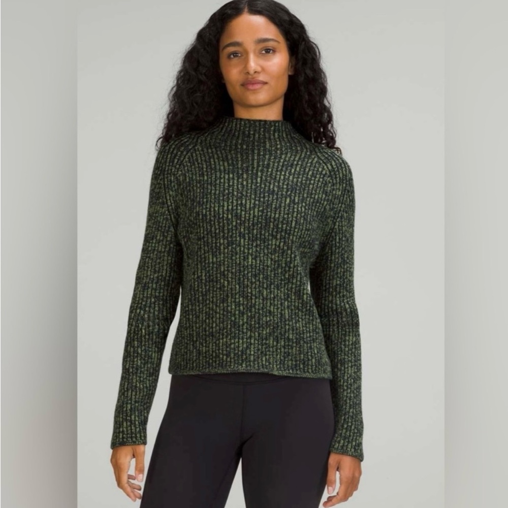 Lululemon Cotton-Cashmere Blend Mockneck Green/Navy/Black Women’s Sweater Sz 6